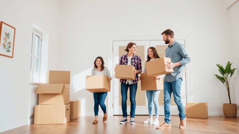 Eine Familie beim Wohnungsumzug Wien